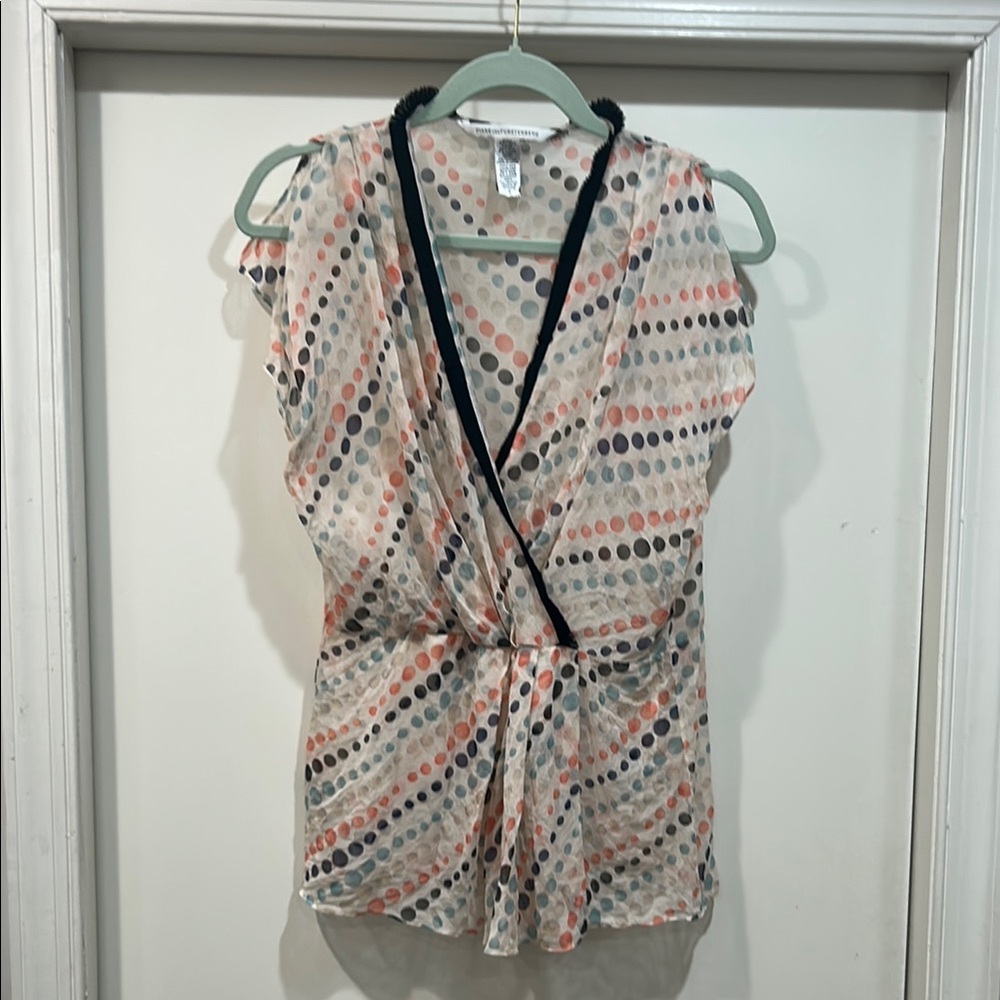 Diane Von Furstenberg Sheer Silk Wrap Blouse with Notched Collar